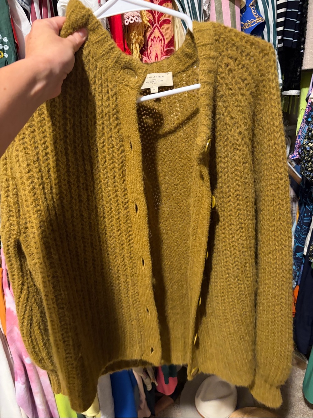 Sezane Emile Cardigan Olive Green - Size M - Picture 2 of 3